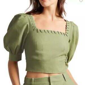 Ted Baker London Daisea Whipstitch Linen & Cotton-blend Top In Green sz 1 (US 4)
